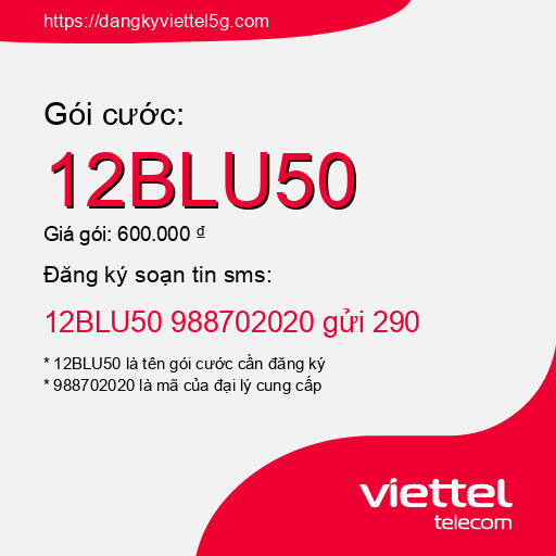 Đăng ký gói cước 12BLU50 Viettel 5g