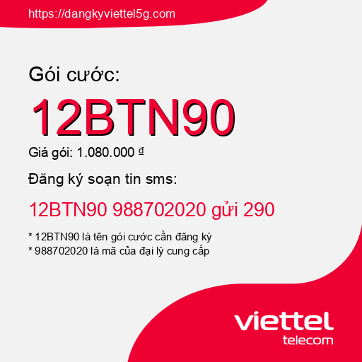 Đăng ký gói cước 12BTN90 Viettel 5g