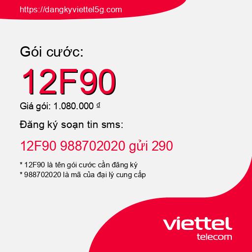 Đăng ký gói cước 12F90 Viettel 5g