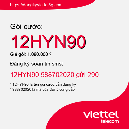 Đăng ký gói cước 12HYN90 Viettel 5g