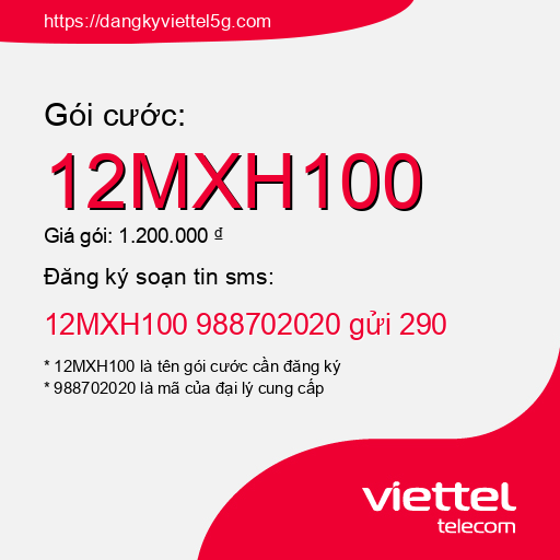 Đăng ký gói cước 12MXH100 Viettel 5g