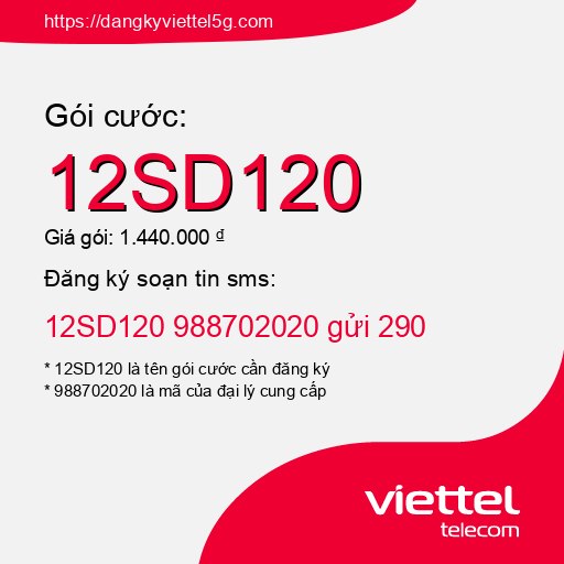 Đăng ký gói cước 12SD120 Viettel 5g