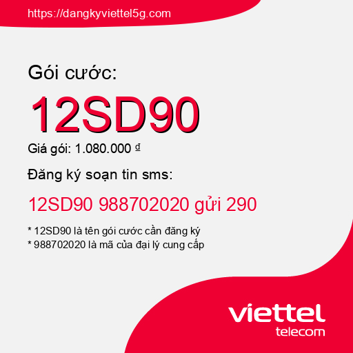 Đăng ký gói cước 12SD90 Viettel 5g