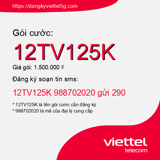 Đăng ký gói cước 12TV125K Viettel 5g