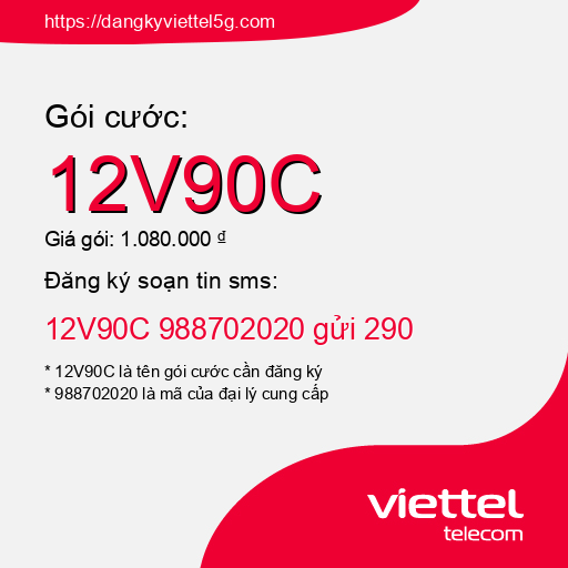 Đăng ký gói cước 12V90C Viettel 5g