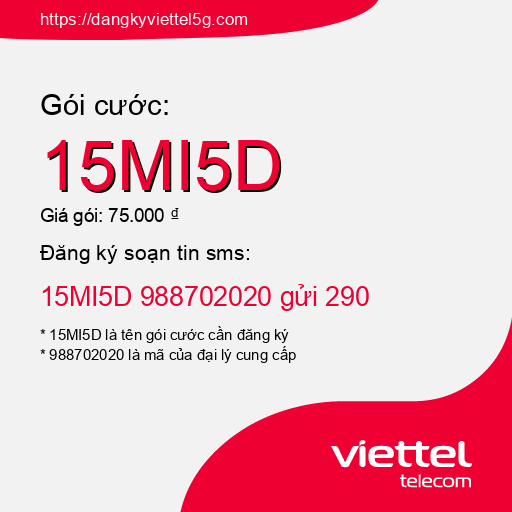 Đăng ký gói cước 15MI5D Viettel 5g