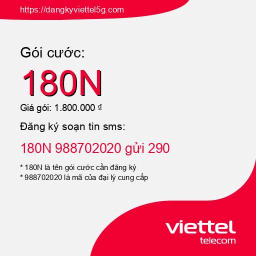 Đăng ký gói cước 180N Viettel 5g