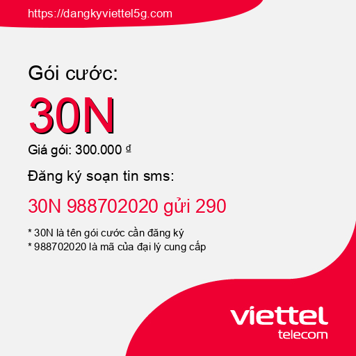 Đăng ký gói cước 30N Viettel 5g