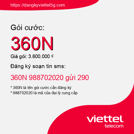 Đăng ký gói cước 360N Viettel 5g