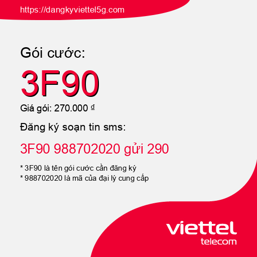 Đăng ký gói cước 3F90 Viettel 5g