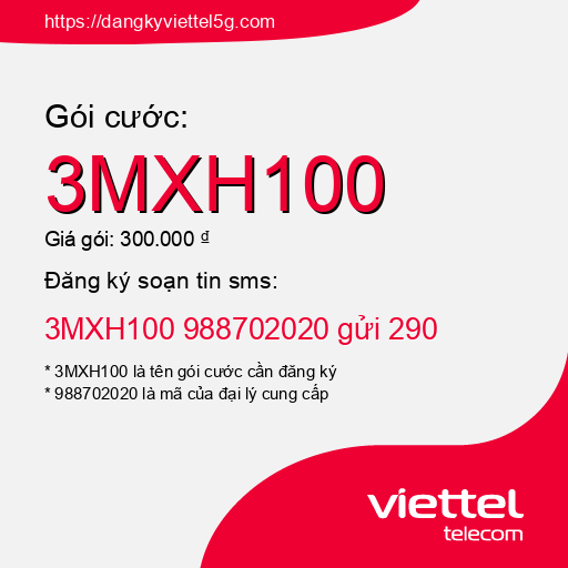 Đăng ký gói cước 3MXH100 Viettel 5g