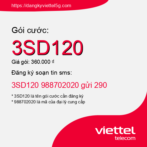 Đăng ký gói cước 3SD120 Viettel 5g