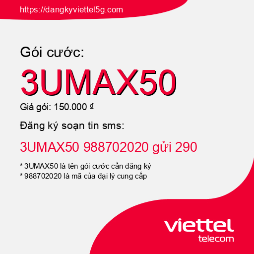 Đăng ký gói cước 3UMAX50 Viettel 5g