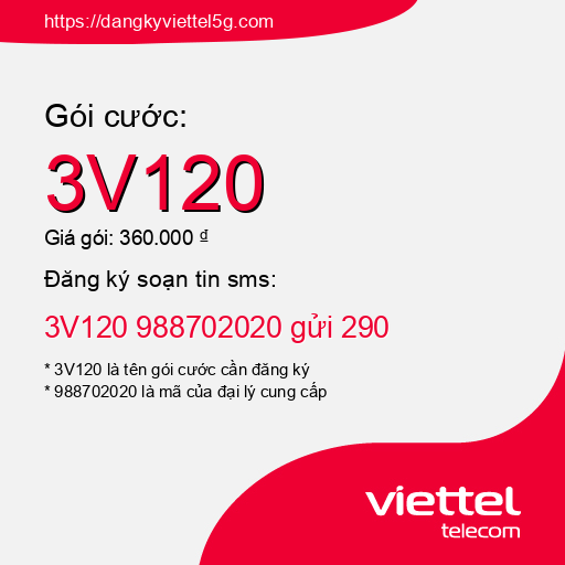 Đăng ký gói cước 3V120 Viettel 5g