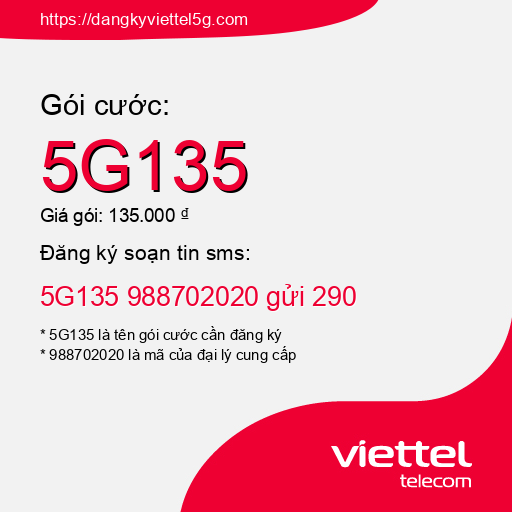 Đăng ký gói cước 5G135 Viettel 5g