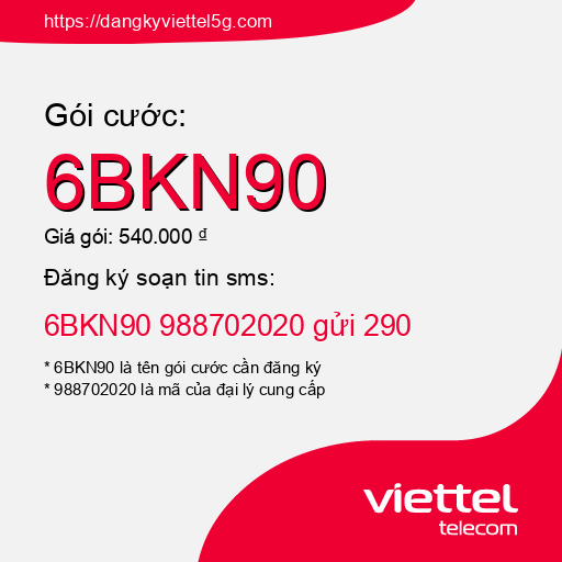 Đăng ký gói cước 6BKN90 Viettel 5g