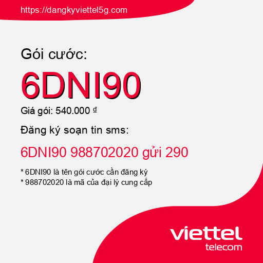 Đăng ký gói cước 6DNI90 Viettel 5g