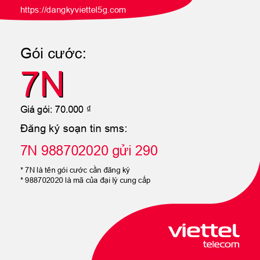 Đăng ký gói cước 7N Viettel 5g