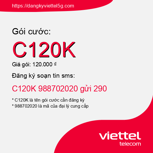 Đăng ký gói cước C120K Viettel 5g