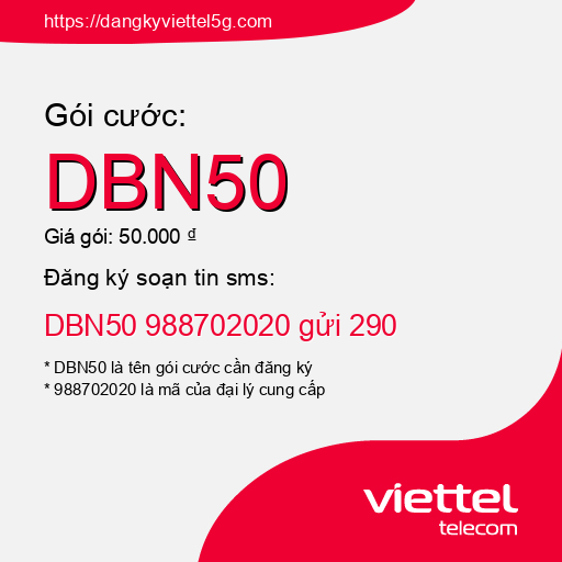 Đăng ký gói cước DBN50 Viettel 5g