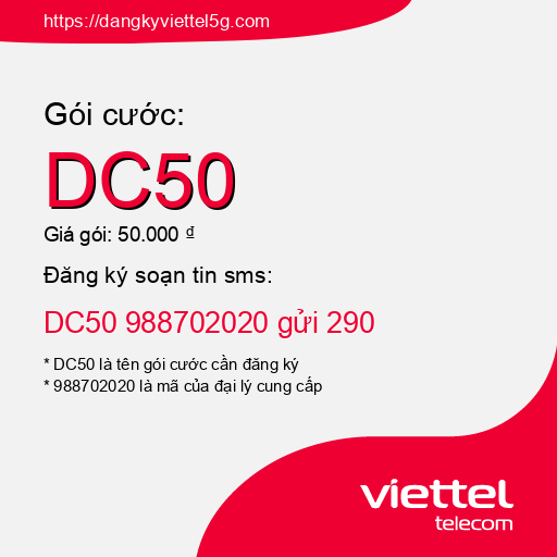 Đăng ký gói cước DC50 Viettel 5g