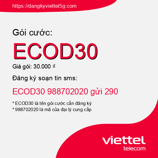 Đăng ký gói cước ECOD30 Viettel 5g