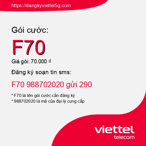 Đăng ký gói cước F70 Viettel 5g