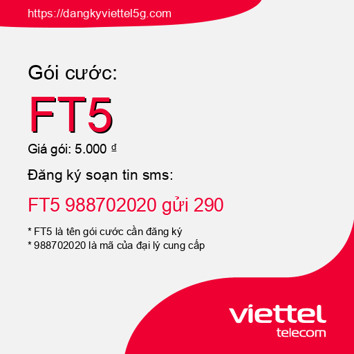 Đăng ký gói cước FT5 Viettel 5g