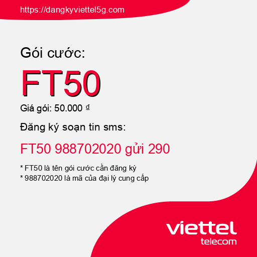 Đăng ký gói cước FT50 Viettel 5g