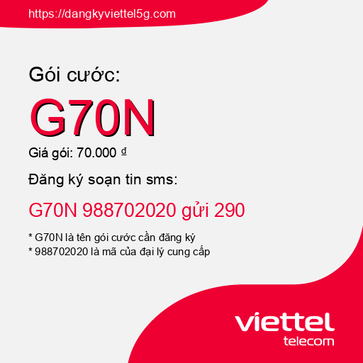 Đăng ký gói cước G70N Viettel 5g