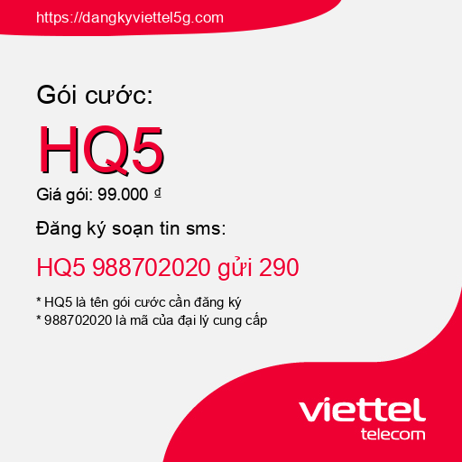 Đăng ký gói cước HQ5 Viettel 5g