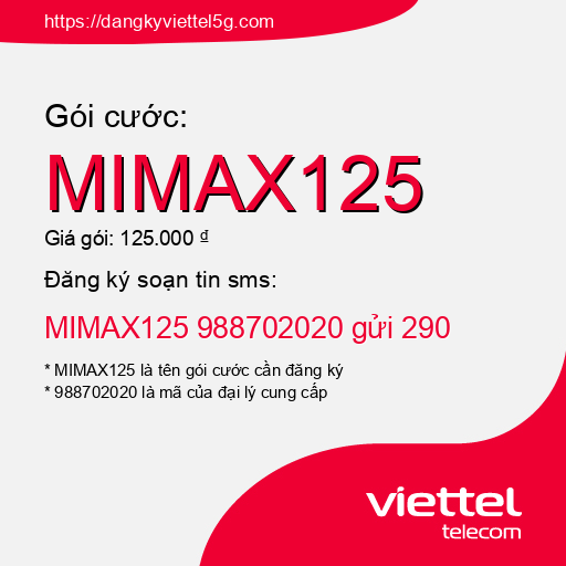 Đăng ký gói cước MIMAX125 Viettel 5g