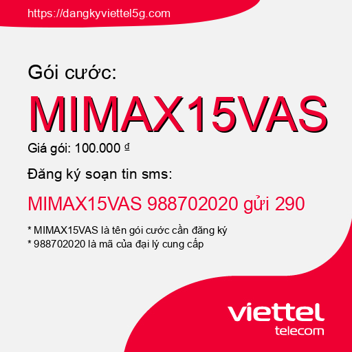 Đăng ký gói cước MIMAX15VAS Viettel 5g