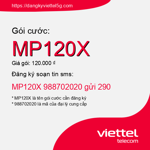 Đăng ký gói cước MP120X Viettel 5g