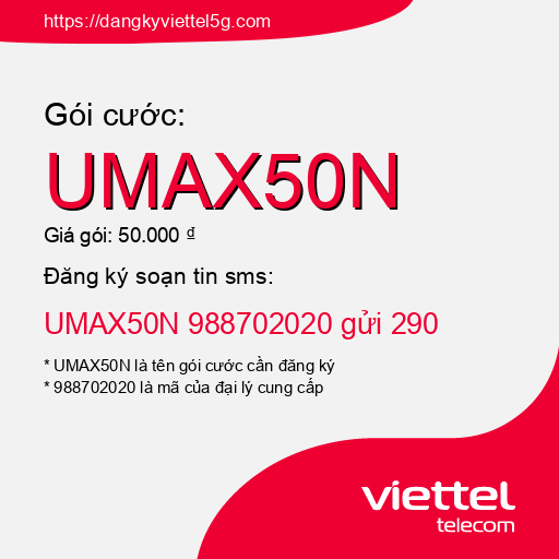 Đăng ký gói cước UMAX50N Viettel 5g