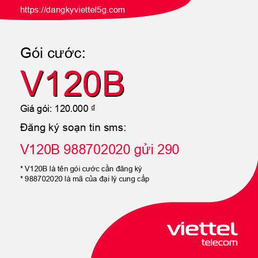 Đăng ký gói cước V120B Viettel 5g