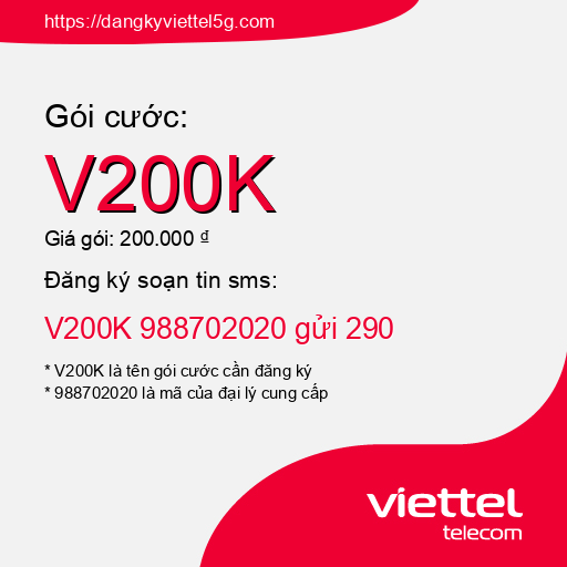 Đăng ký gói cước V200K Viettel 5g