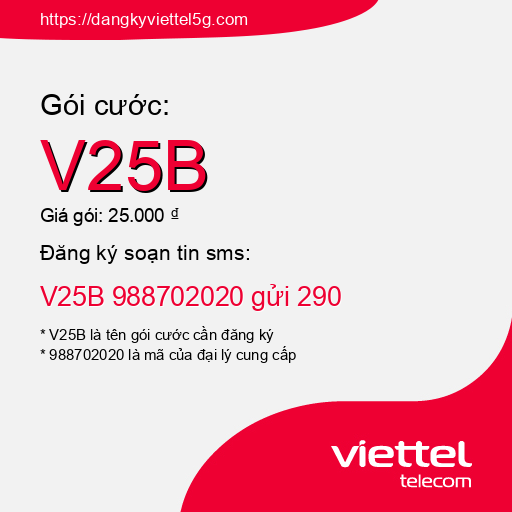 Đăng ký gói cước V25B Viettel 5g