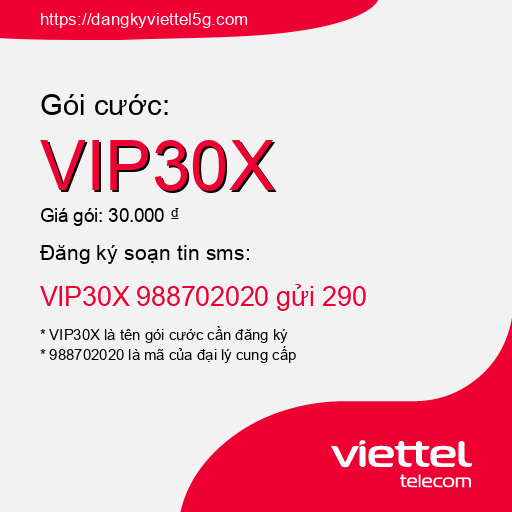 Đăng ký gói cước VIP30X Viettel 5g