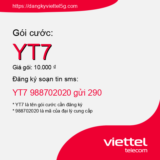 Đăng ký gói cước YT7 Viettel 5g